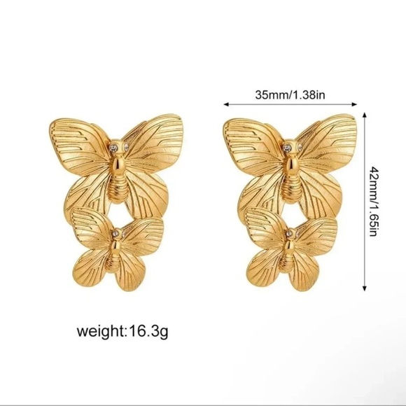 Anthropologie Butterfly Stainless Steel Gold Earrings - Picture 4 of 4